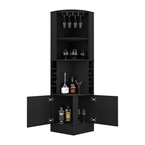 Mueble Bar Esquinero Kava Negro de Doble Puerta con Ocho Botelleros Integrados y Estante para Copas - Product Image 3