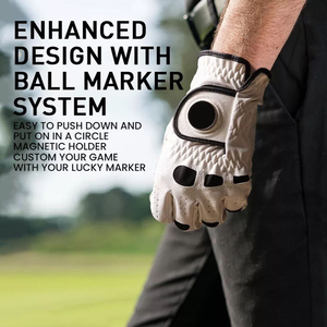 Premium Pu Leather <b>Golf</b> Glove for Men Breathable Outdoor Sports White with Black Accents - Product Image 4