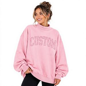 Suéter Oversize Personalizado para Mujer, Cuello Alto Simulado, Algodón Afelpado, Manga Larga, Dobladillo Acanalado, Corte Holgado, Fabricante - Product Image 1
