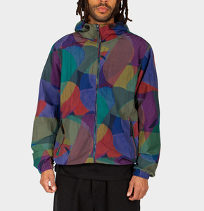 Chaqueta Cortavientos con Capucha para Hombre, Estampado Geométrico, Ligera, de Poliéster, Estilo Urbano, Cierre de Cremallera, Casual, para Primavera - Product Image 1