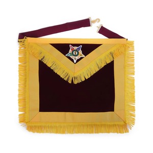 Delantal de la Orden del Amaranto, terciopelo granate con bordes y flecos amarillos, delantales de la francmasonería con personalización. - Product Image 1