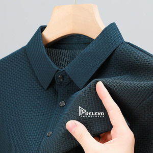 Chemise polo en tricot pour homme Relevo Industries, taille plus, manches courtes, couleur unie noire, col rabattu, polyester - Product Image 5