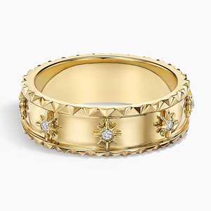 ผู้ผลิตเครื่องประดับชั้นดี แหวนแต่งงานเพชรแท้ทรงสตาร์เบิร์สต์ ดีไซน์จาก Starburst Design Lab ทองคำแท้ 14k สีเหลืองทอง สำหรับทุกเพศ - Product Image 1