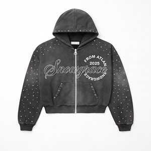เสื้อสเวตเชิ้ตมีฮู้ดแบบซิป Snowgrace สีดำ พิมพ์ลายดาวด้านหน้า โลโก้ลำลอง ใส่ได้ทั้งชายและหญิง สำหรับฤดูใบไม้ร่วง - Product Image 1