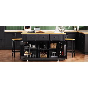 Carrello da Cucina Grande K K da 53 Pollici con Piano Ribaltabile, Presa di Corrente, Porta, Scaffale Interno e 5 Ruote Girevoli - Product Image 1