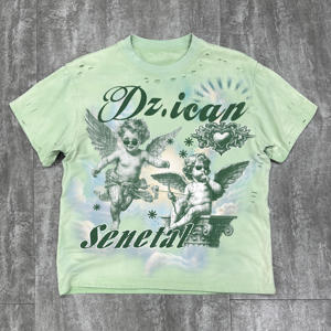 T-shirt en coton personnalisé streetwear, imprimé sur mesure, coupe ample, effet vieilli, avec motifs graphiques pour hommes - Product Image 1