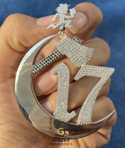 Pendentif personnalisé en moissanite noire et blanche, numéro chapitre C17, en argent sterling 925, style hip-hop glacé, pour unisexe - Product Image 5