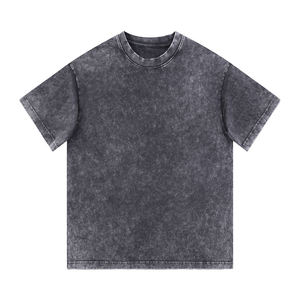 Camiseta de algodón 100% de alta calidad, 300 g/m², con lavado ácido y efecto nieve, cuello pequeño, estilo vintage, hombros caídos y corte oversized. - Product Image 1