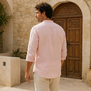 Camisa de vestir ajustada para hombre de lino – Camisa de lino natural tejido para uso casual de verano - Product Image 6