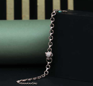 Pulsera de Cadena de Plata 925 Chapada en Oro Rosa con Cabeza de Animal de Cristal, Joyería de Lujo para Uso Diario de Mujer - Product Image 2
