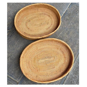 Bandeja de Servir de Estilo Boho de Primera Calidad, Ecológica, Hecha a Mano con Ratán y Asas de Madera para Té, Café, Organizador del Hogar - Product Image 5