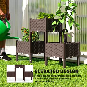 Fioriera Rialzata Quadrata in Plastica Facile da Montare con Gambe, Autoirrigante, con Fori di Drenaggio e Tappi, in Materiale PP - Product Image 6