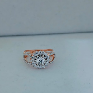 Anillo de Compromiso de Oro Rosa con Diamantes para Mujer, Clásico con Engaste Pavé, Banda de Oro de 10K, Piedra Redonda, Joyería de Moda - Product Image 1
