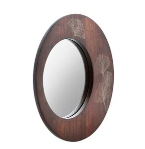 Miroir mural rond moderne en bois avec incrustation de feuilles en laiton doré, miroir décoratif, grand miroir circulaire pour salon, chambre à coucher - Product Image 6