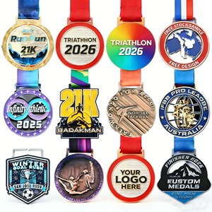 Medallas Deportivas Personalizadas de Latón y Aleación de Zinc al por Mayor, Medallas de Oro, Plata y Bronce con Cinta para Competiciones de Maratón, OEM - Product Image 4