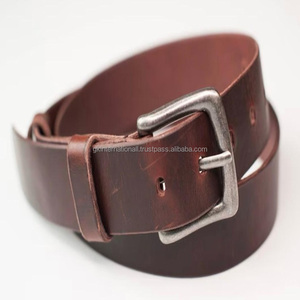 Ceinture décontractée en cuir marron de qualité supérieure pour homme avec boucle à ardillon en laiton argenté antique massif - Product Image 4