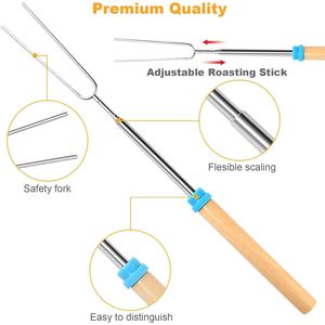 5pcs 32Inch Premium Telescoping Marshmallow Roasting Sticks Fire Pit Skewers Smores Kit <b>Camping</b> Stoves Accessories - Product Image 1