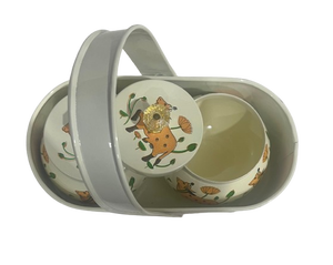 Ensemble de paniers de pique-nique ovales en métal mignons avec poignée et 2 boîtes alimentaires à couvercle, motif animalier - Product Image 1