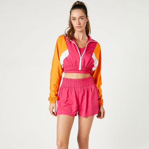 Conjunto de Chaqueta Corta y Pantalones Cortos de Invierno para Mujer, Estilo Casual, con Cuello Alto, Color Sólido, 100% Algodón Transpirable y Ecológico de Alta Calidad - Product Image 1