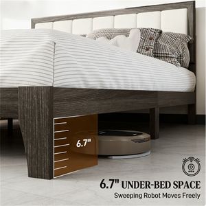 Charcoal Gray Upholstered <b>Platform</b> <b>Bed</b> <b>Frame</b> with Headboard - Product Image 2