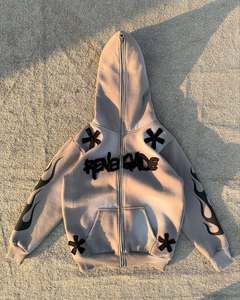 Sweat à capuche oversize zippé avec imprimé lettres sur le devant et patch étoile, streetwear homme, vêtements d'automne - Product Image 6