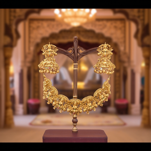 24K Gold Plated Temple Style Choker Set with Zircon Earrings for Bridal and Daily Wear - Product Image 2