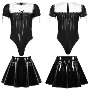 Conjunto de Disfraz de Sirvienta para Hombre de Talla Grande <span class=keywords><strong>Sissy</strong></span> Crossdresser para Cosplay con Body de Encaje de Manga Abullonada y Falda Acampanada en Línea A - Product Image 3