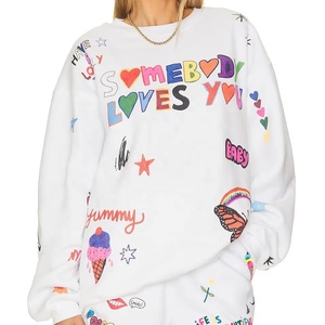 Sweat-shirt ample pour femme 100% coton, vente en gros, personnalisable, imprimé intégral, col rond, respirant, tricoté, pour l'hiver - Product Image 5