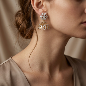 <b>Leaf</b> Floral asset Rose Gold and Diamond bridal wedding luxury Fine Jewellery Gift diamond earing 3 layer Drop Earrings Dangle - Product Image 2