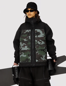 Chaqueta de Esquí Impermeable con Capucha para Mujer, Color Negro, con Paneles de Camuflaje, Cierre de Cremallera, Aislamiento Sintético, Ropa para Exteriores - Product Image 2