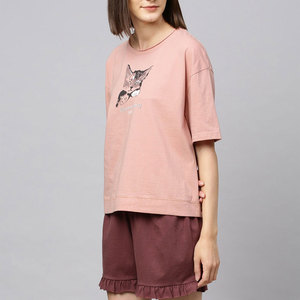 Pink <b>Cat</b> Print Short Sleeve <b>T</b>-Shirt Crew Neck Loose Fit Casual Women's Top 100% Cotton Spring Summer Wear - Product Image 2