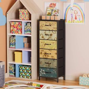 Commode vintage à 6 tiroirs avec bacs en tissu, unité de rangement organisée pour chambre à coucher - Product Image 2