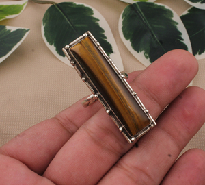 Bague de luxe en œil de tigre naturel, argent sterling 925, grande pierre, signet, classique, pour femme, mariage, artisanale, turque, haute joaillerie - Product Image 4