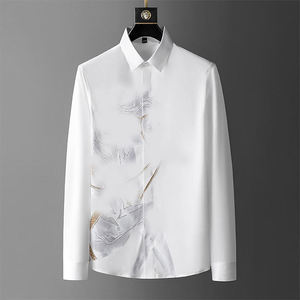 เสื้อเชิ้ตผ้าไหมสีดำสำหรับผู้ชาย แขนยาว ลายพิมพ์สไตล์จีน ปกคอพับ ผ้าซาตินกันยับ เสื้อเชิ้ตสำหรับใส่ในโอกาสทางการ ฤดูใบไม้ร่วง - Product Image 3