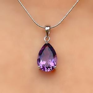 Genuine <b>Amethyst</b> Pear Teardrop Solitaire Silver Pendant February Birthstone Elegant Handmade Jewelry Gift For Women - Product Image 4
