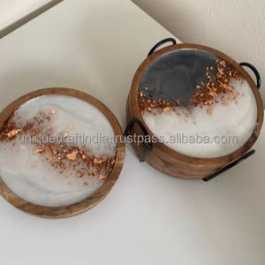 Sous-verres élégants en bois et résine époxy, écologiques, 4 pouces, pour boissons chaudes/froides, ensemble décoratif pour tables de salle à manger, thé, café, cuisine, mariage - Product Image 1