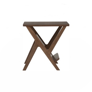 Mid Century <b>Walnut</b> and Cocoa Accent Side <b>Table</b> with Solid Oak Legs and Tapered Profile for Luxury Living Room and Boutique Hotel - Product Image 2