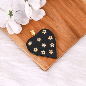 Stunning Celestial <b>Black</b> Onyx <b>Heart</b> Pendant Gold Star Inlay Luxury Statement Jewelry - Product Image 3