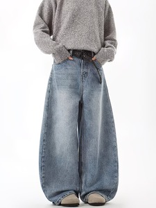Men's Streetwear Straight Leg Baggy Denim <b>Trousers</b> | Oversized <b>Light</b> Wash Blue Jeans | Comfortable Everyday Casual Pants - Product Image 2