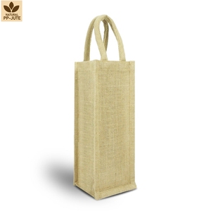 Sac cadeau pour bouteille de vin en jute naturel laminé, emballage cadeau pour vin, 12x33x12 cm, logo personnalisé, vente en gros, OEM, commande en gros, modèle DSP004A - Product Image 1