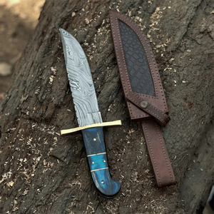 Cuchillo Bowie de Acero de Damasco Personalizado con Mango de Madera Pakka, Cuchillo de Supervivencia Multifuncional para Camping, Garantía de 3 Años - Product Image 1