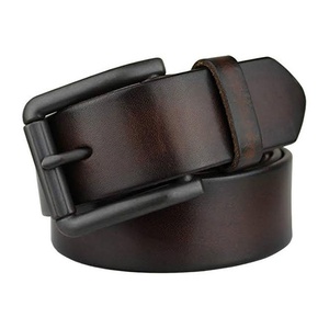 Cinturón de cuero genuino para hombre con hebilla cosida, cinturón negro hecho a mano con hebilla plateada/dorada en venta - Product Image 3