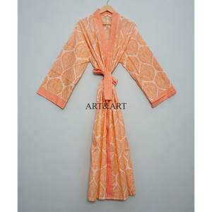 <b>Women's</b> Cotton <b>Kimono</b> Handmade Floral Printed Japanese Style Floor-Length Washable Robe Beachwear Lounge Wear Sleepwear - Product Image 3