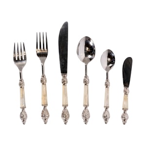 Vintage Mother Of Pearl <b>Handle</b> Cutlery Set Stainless Steel Flatware Elegant Antique Napoleon Style Silverware Dinnerware Set - Product Image 1