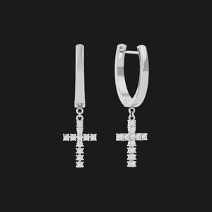 Elegant Zircon Cross <b>Stud</b> <b>Earrings</b> in Polished <b>Silver</b> and Gold Plating Modern Luxury Fashion with Subtle Hip Hop Appeal - Product Image 1