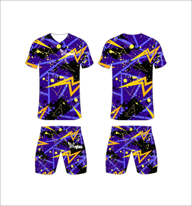 Conjunto de Uniforme de Fútbol Sublimado Personalizado, Patrón Gráfico Morado y Amarillo, Transpirable, de Secado Rápido, Camiseta de Fútbol para Hombre y Niño - Product Image 1