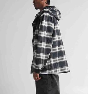 Veste imperméable à capuche en tissu écossais pour homme, coupe classique, fermeture éclair, veste d'extérieur pour toutes les saisons - Product Image 3