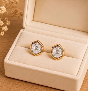 <b>Hexagon</b> Cut Lab Grown Diamond Engagement Stud Wedding Earrings IGI Certified DEF Color VS VVS Clarity 10K 14K 18K Solid Gold - Product Image 1