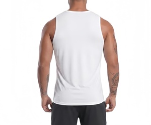 Men's <b>White</b> Sleeveless <b>Tank</b> <b>Top</b> O-Neck Solid Color Knitted Casual Fit Workout Wear - Product Image 3