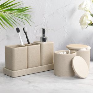 Luxury vanity <b>set</b> bathroom sink organizer marble toothbrush cup <b>soap</b> lotion dispenser bathroom tray organizer modern vanity - Product Image 1